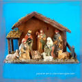 nativity set with wooden stable